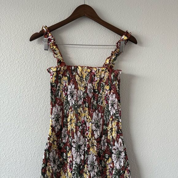 Faithfull The Brand Anthropologie Maya Midi Smocked Dress Brown‎ Floral Sz 2 - Picture 11 of 13